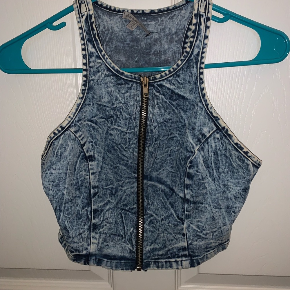 Denim Zipper Up Crop Top